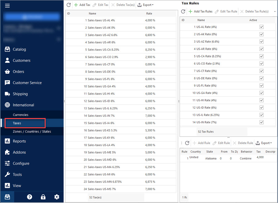 Manage PrestaShop Taxes and Tax Rules with eMagicOne Store Manager