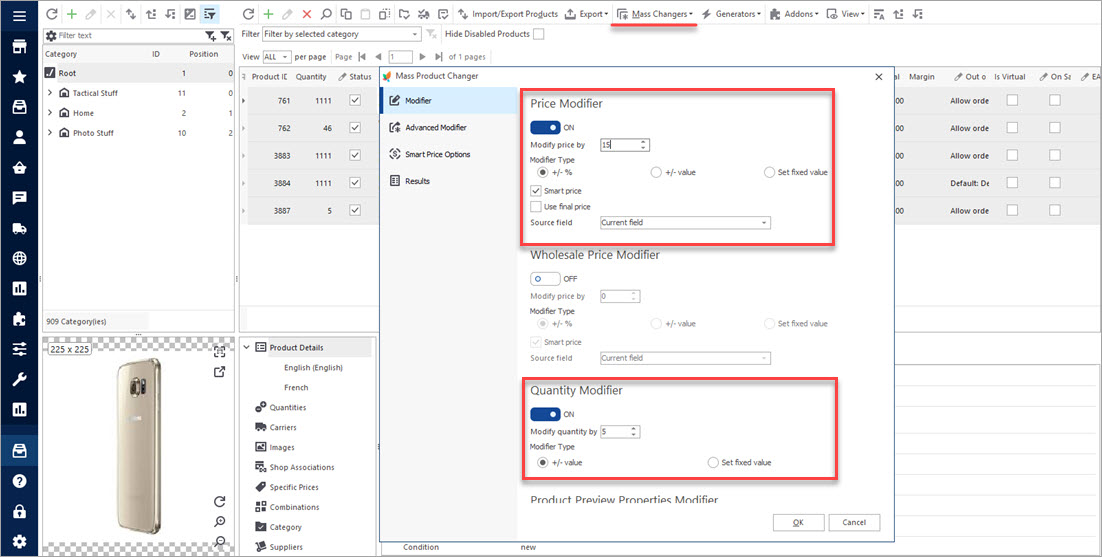 Modify Price and Quantity with Mass Product Changer for PrestaShop Products