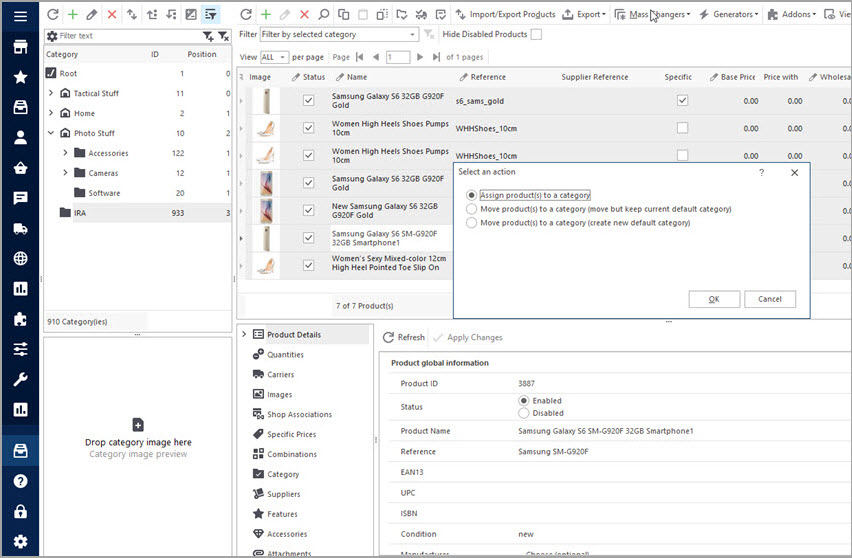 Move Selected Products to Destination Category with PrestaShop Store Manager