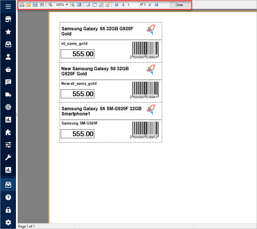 Options in Barcode Labels Report Section in PrestaShop Store Manager