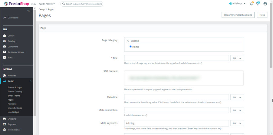 PrestaShop CMS Page Configuration PrestaShop CMS Page Configuration Backend