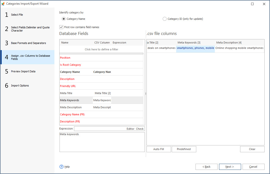 PrestaShop Categories Import Meta Data Mapping with Store Manager