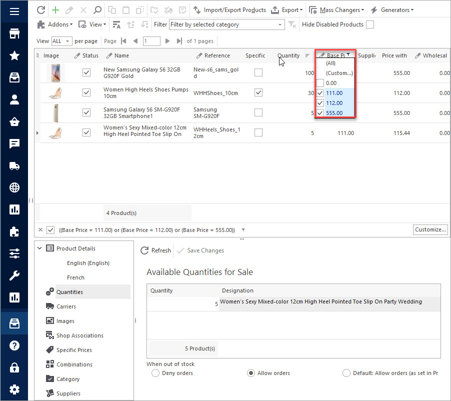 PrestaShop Filter by Price PrestaShop Filter by Price in Store Manager