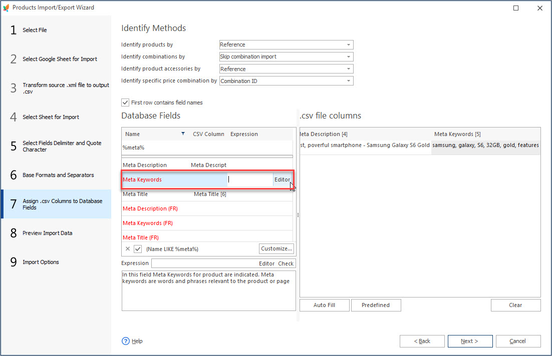 PrestaShop Products Meta Details Import Expression Editor