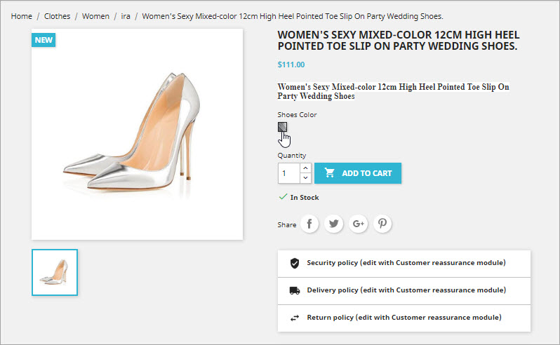 PrestaShop Product with Texture Attribute Frontend PrestaShop Product with Texture Attribute Frontend View
