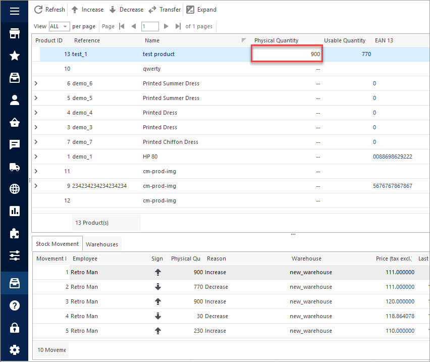 PrestaShop Products Stock Reduction Results Check PrestaShop Products Stock Reduction Results Check in Store Manager