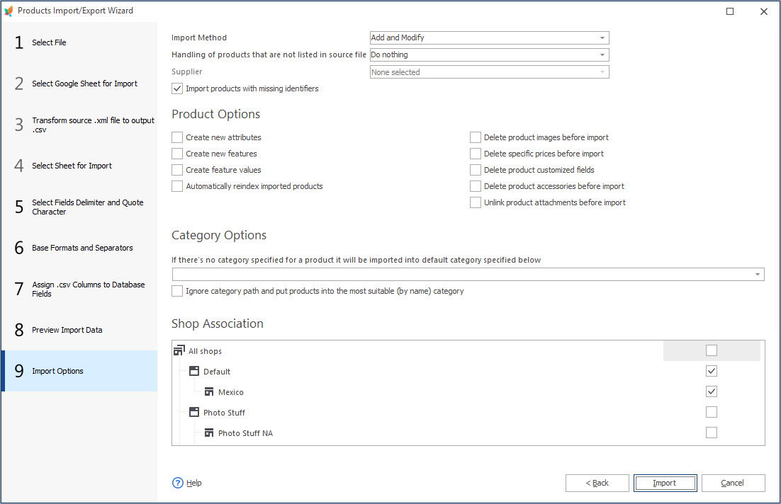 PrestaShop Product SEO Details Import Options