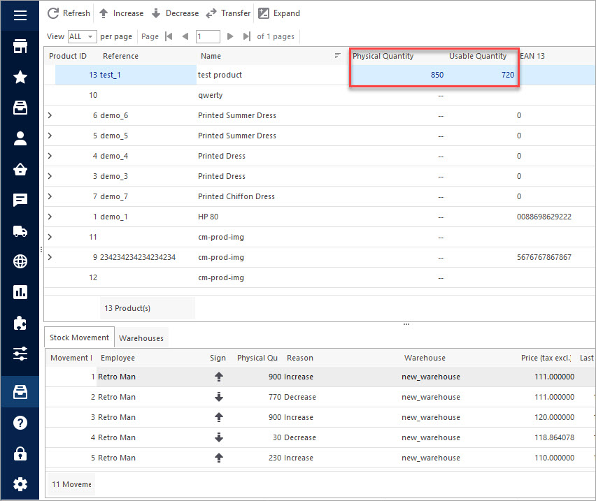 PrestaShop Warehouse Quantity After Update Check with Store Manager