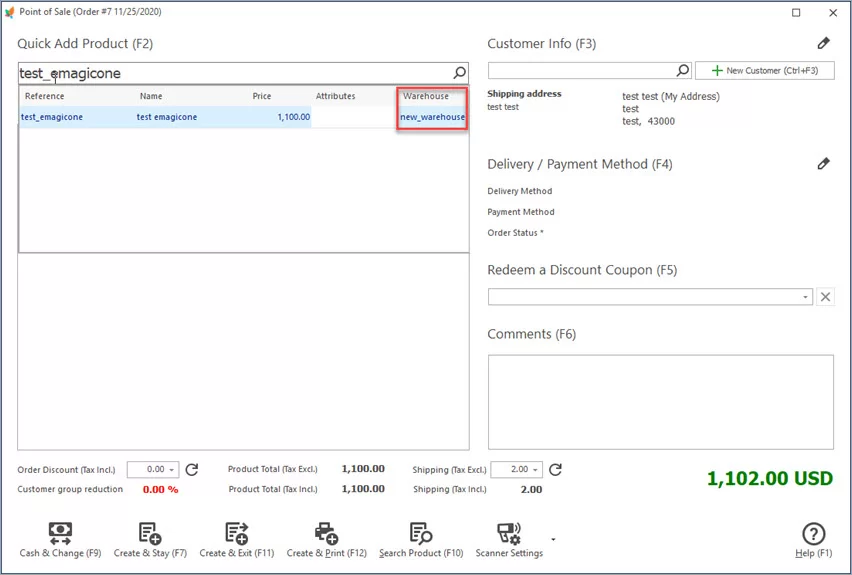 PrestaShop Warehouse Selection in POS with Store Manager