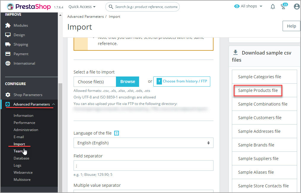 Get the Sample of PrestaShop Import CSV File