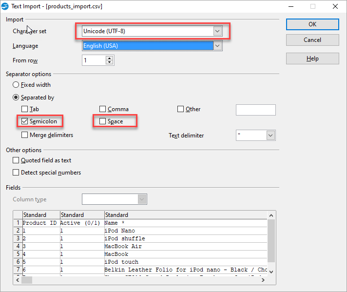 Opening PrestaShop CSV Sample File With OpenOffice Calc