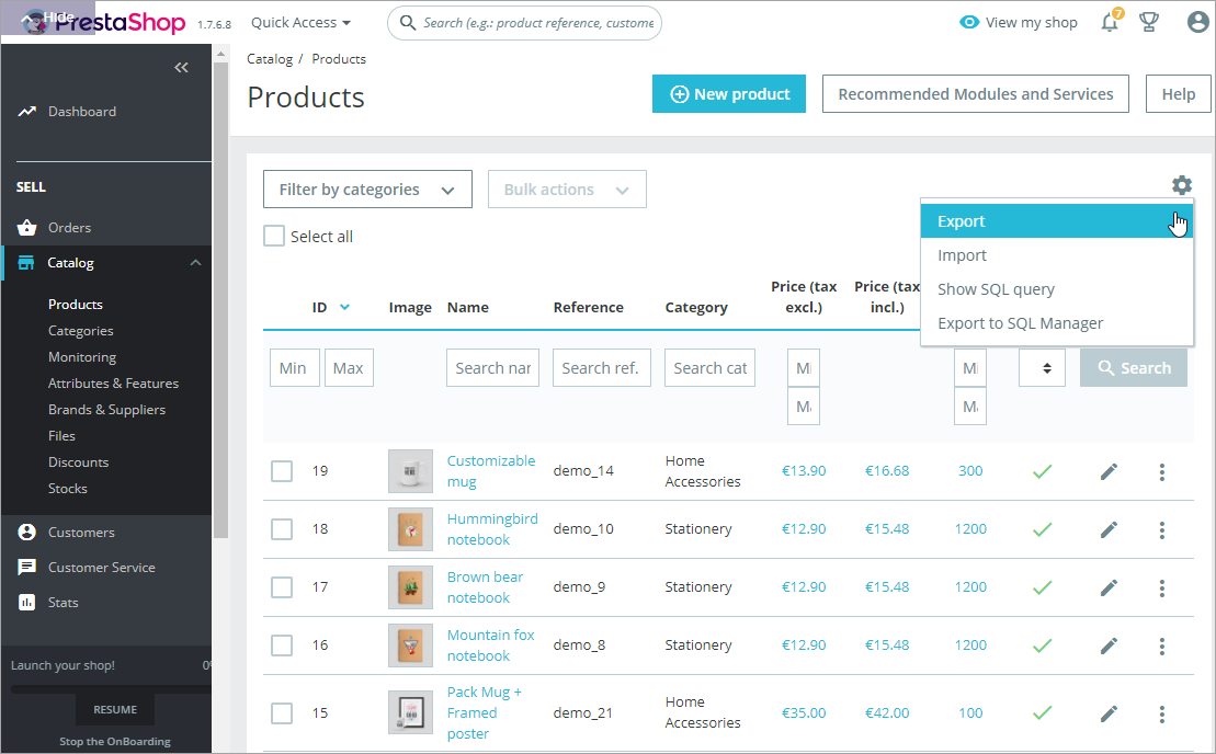 A PrestaShop Product Export Tool PrestaShop Native Product Export Tool