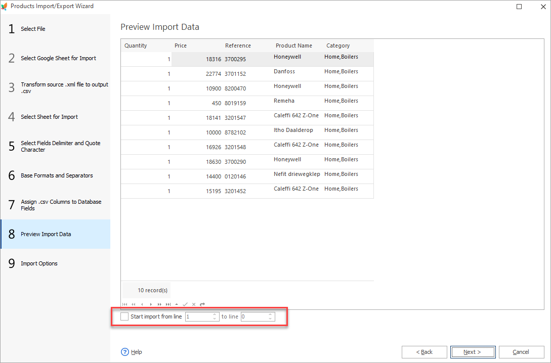 Preview Import in PrestaShop Store Manager Import Products Wizard