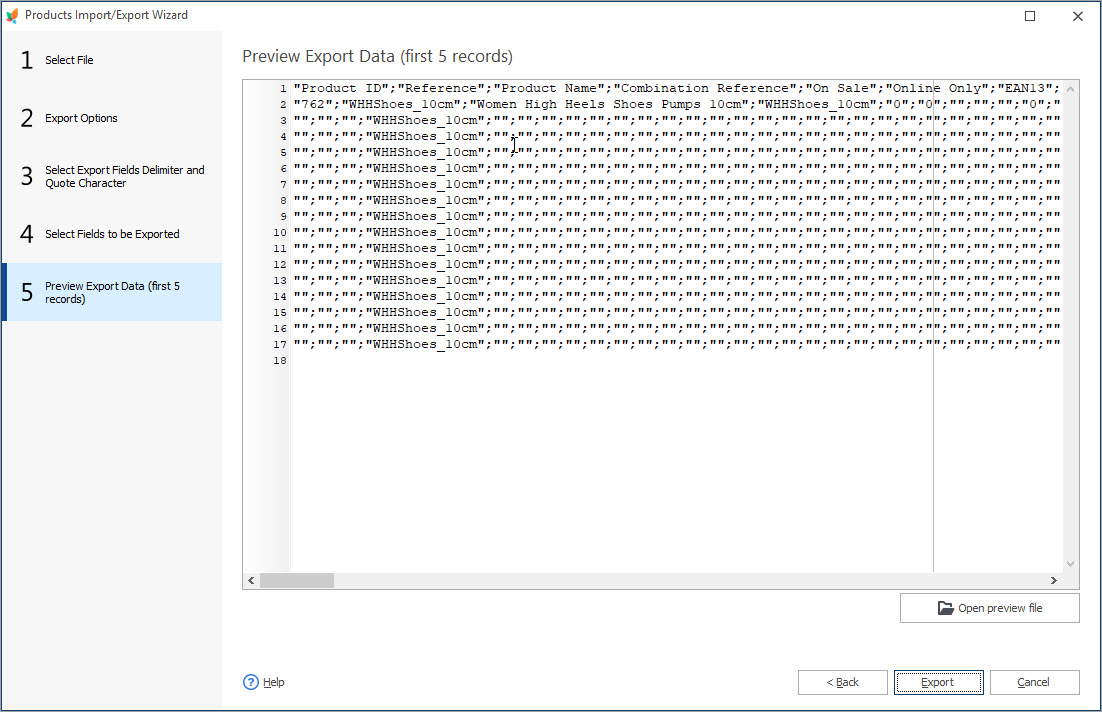 Preview Export Data Preview Export Data in Store Manager