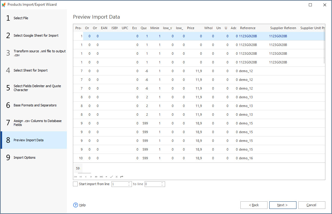 Preview Import Data Step