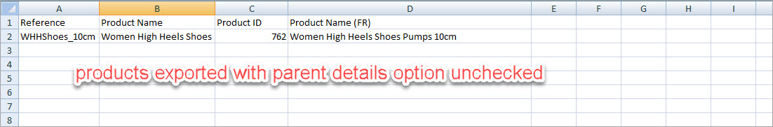 Products Exported with Store Manager with Parent Details Options Unchecked