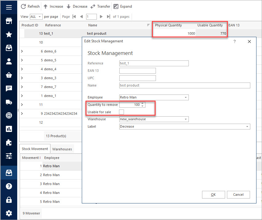 Remove Quantity from Physical Stock with Store Manager