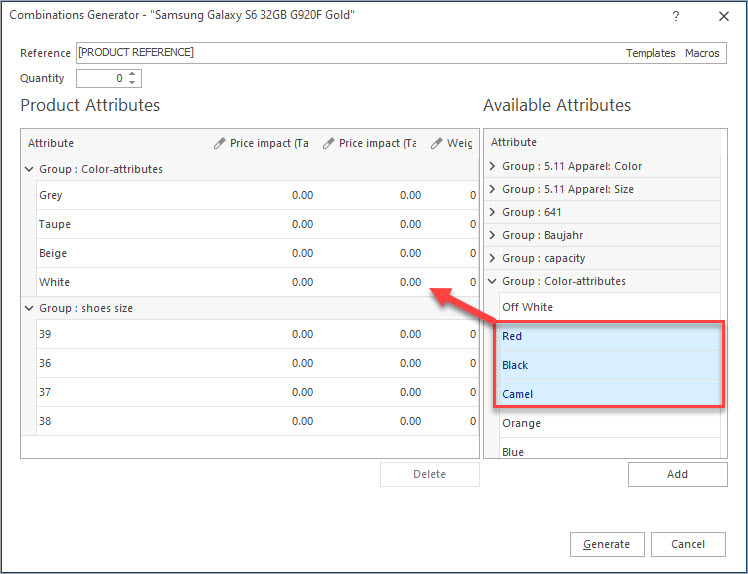 Select Attributes for PrestaShop Combinations Generation