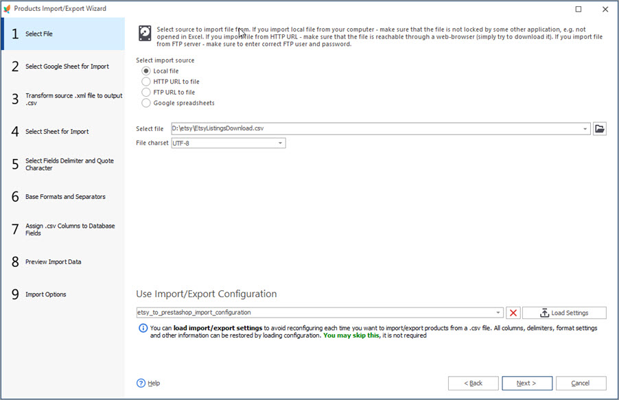 Select Configuration and Etsy Listings for Import Select Configuration and Etsy Listings for Import with Store Manager