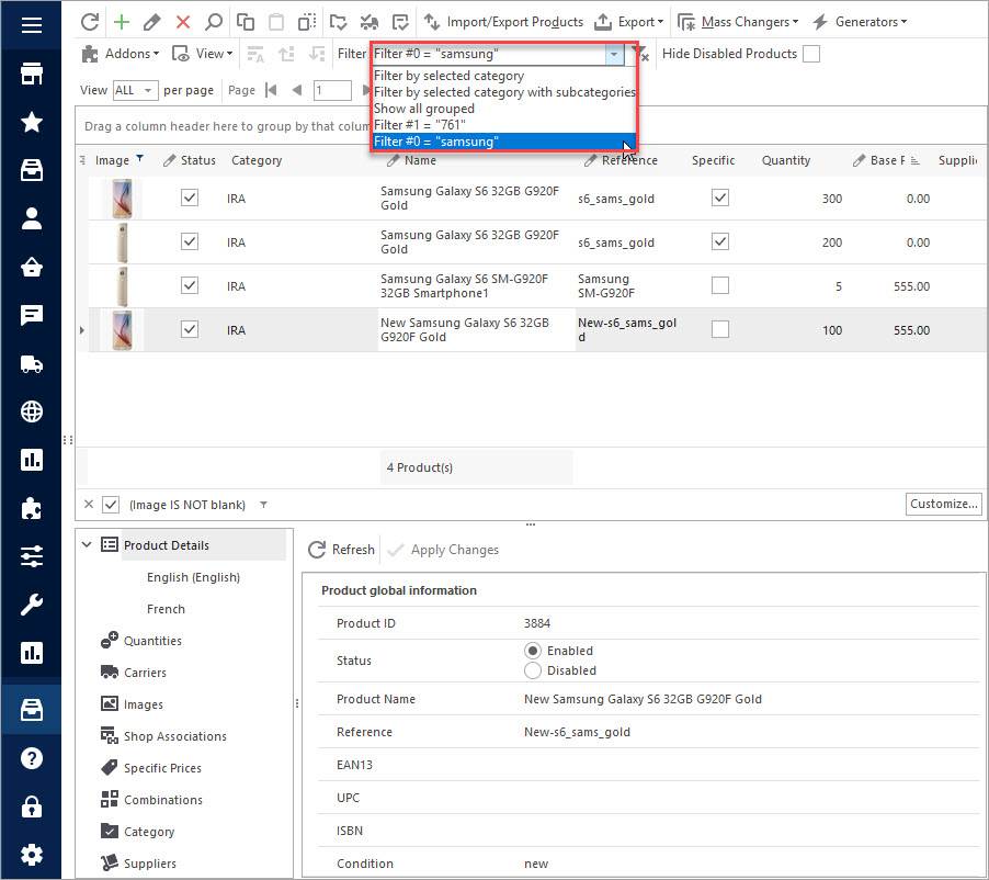 Select Created PrestaShop Custom Filter Select Created PrestaShop Custom Filter in Store Manager