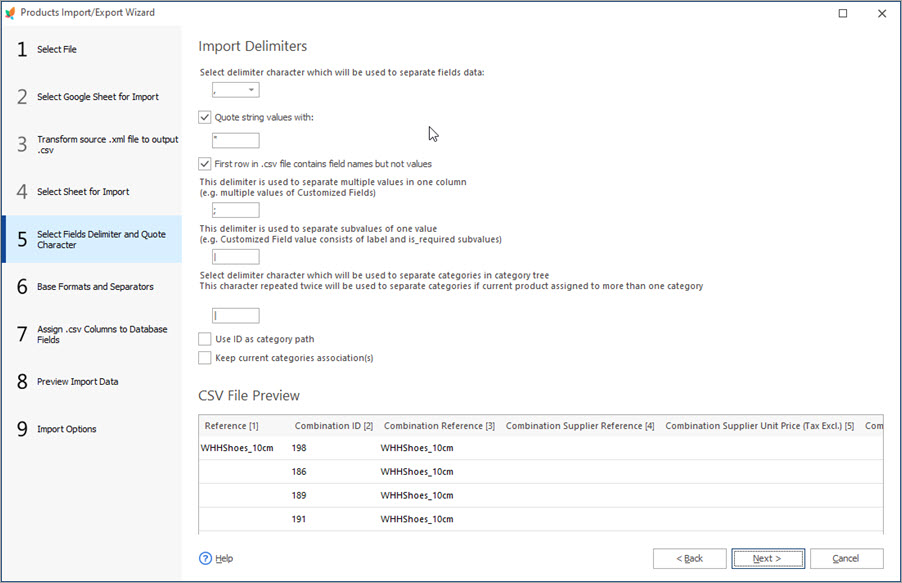 Select Delimiters and Quote Characters During Combinations Import with Store Manager