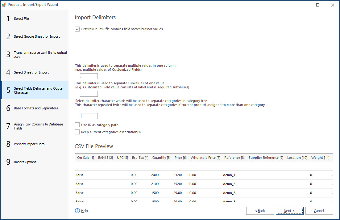 Select Fields Delimiter and Quote Character During XML Import