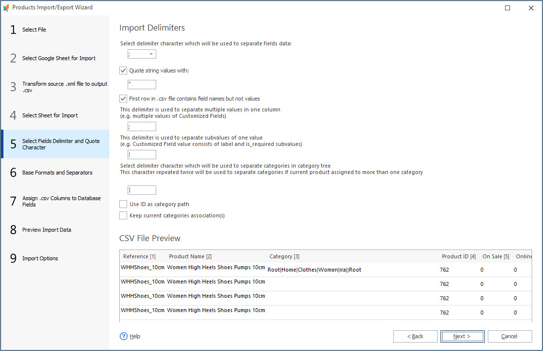 Select Fields Delimiter and Quote Character During Import