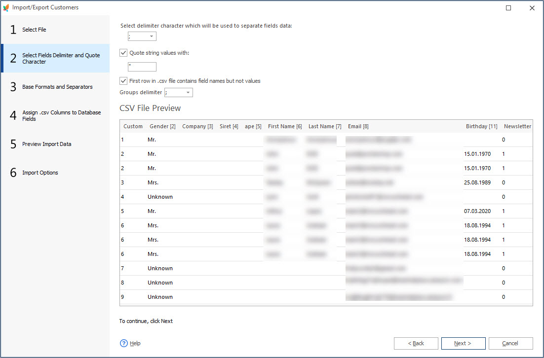 Select Fields Delimiters and Quote Character During Customers Import