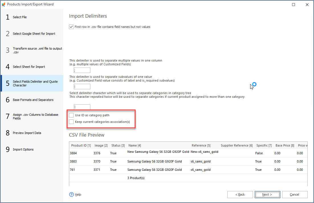 Select Fields Delimiters and Quote Chracter During Products Import