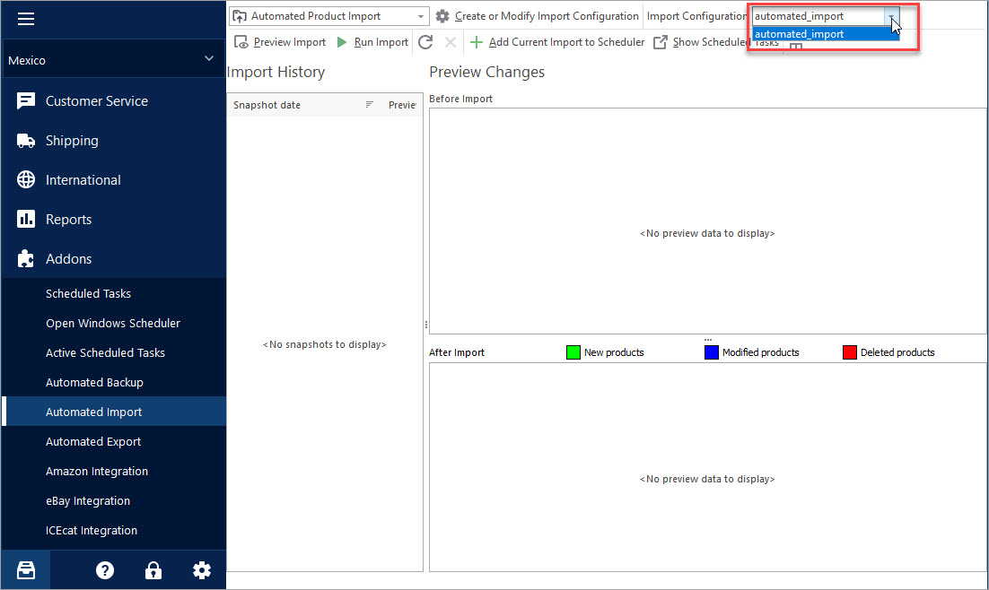 Select Import Configuration from Drop-down