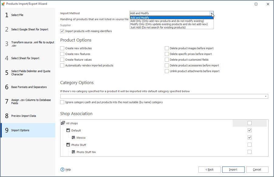 Select Import Options During Combinations Import Select Import Options During Combinations Import with Store Manager