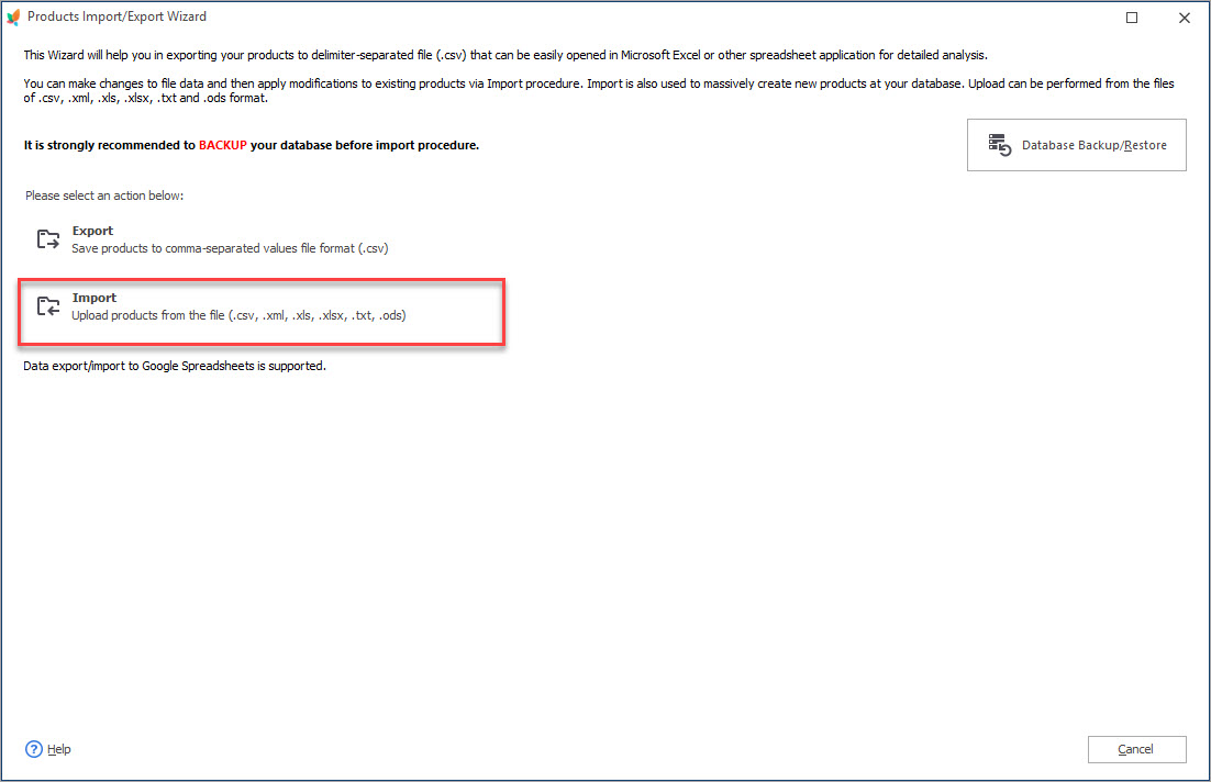 Select Import to Proceed Select Import to Proceed with Setup