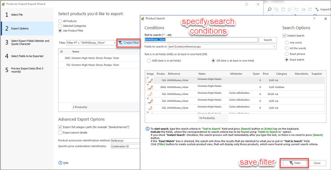 Select Products for Export with Store Manager