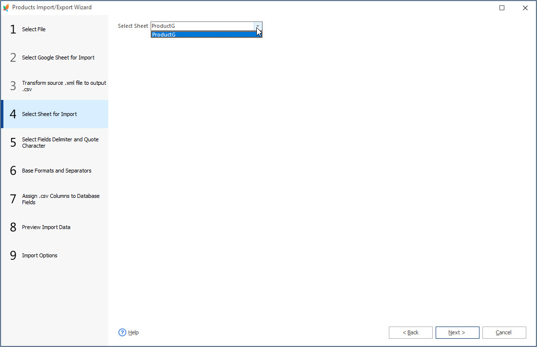 Select the Sheet for Import