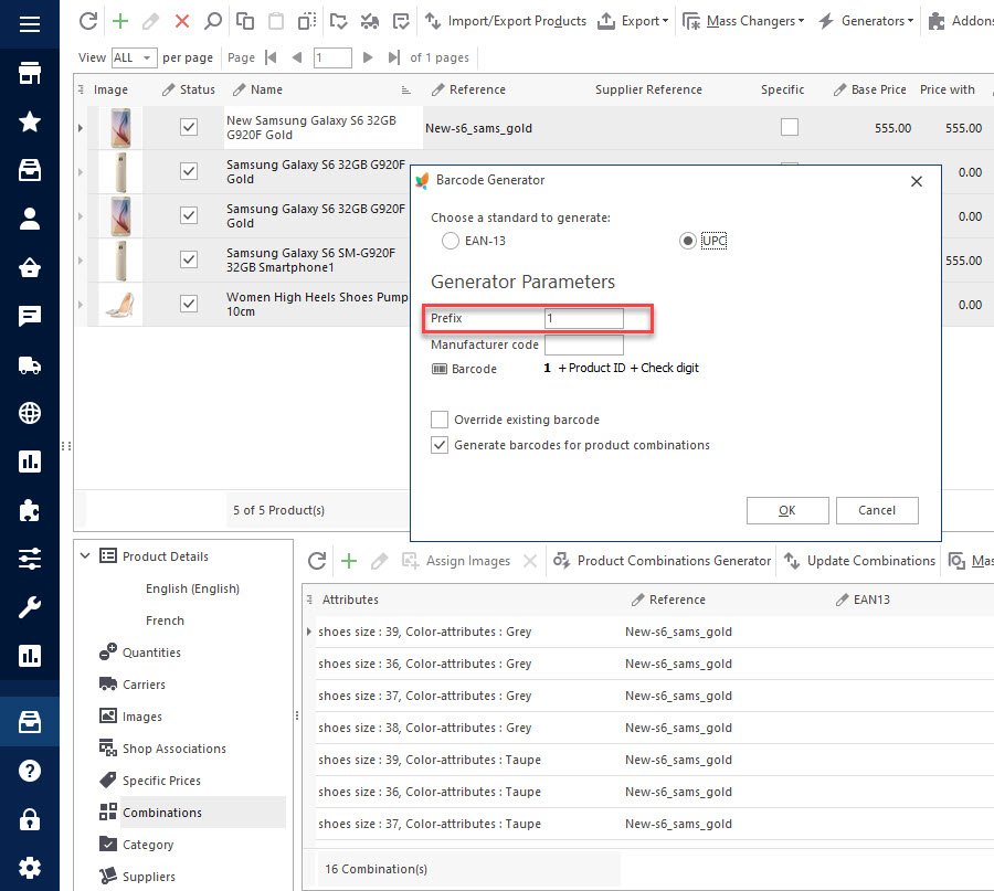 Set Prefix for Generator Parameters by UPC with Store Manager