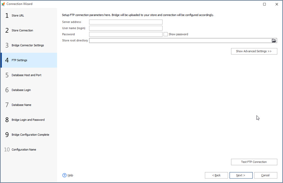 Specify FTP Connection Details Step Specify FTP Connection Details Step of Connection Wizard