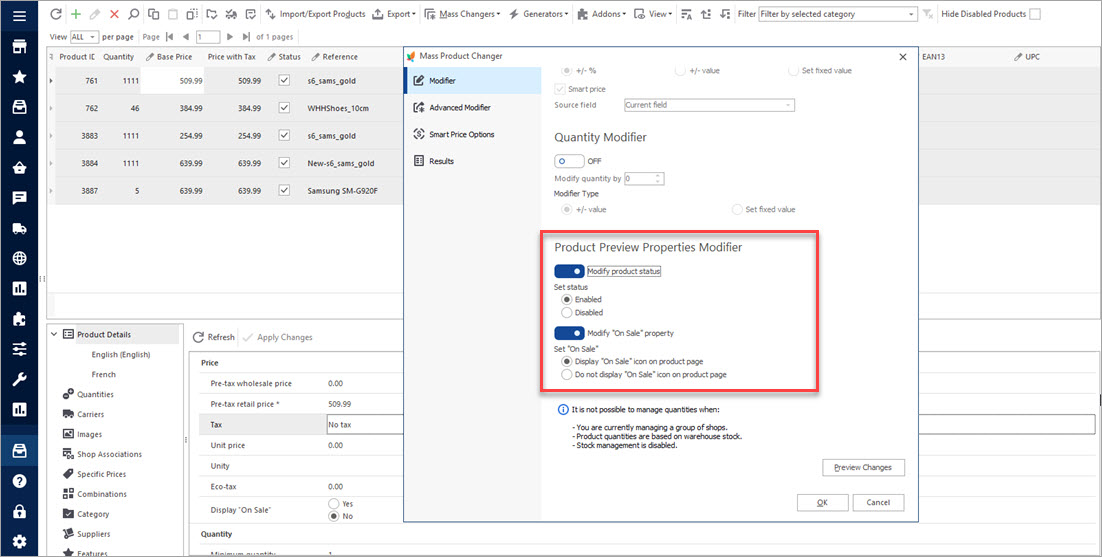 Update Product Status with Mass Product Changer