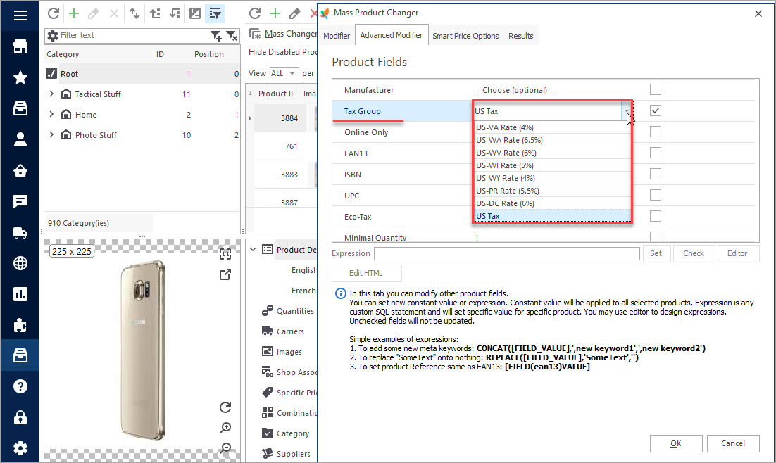 Update Tax Rule with Mass Product Changer in Store Manager