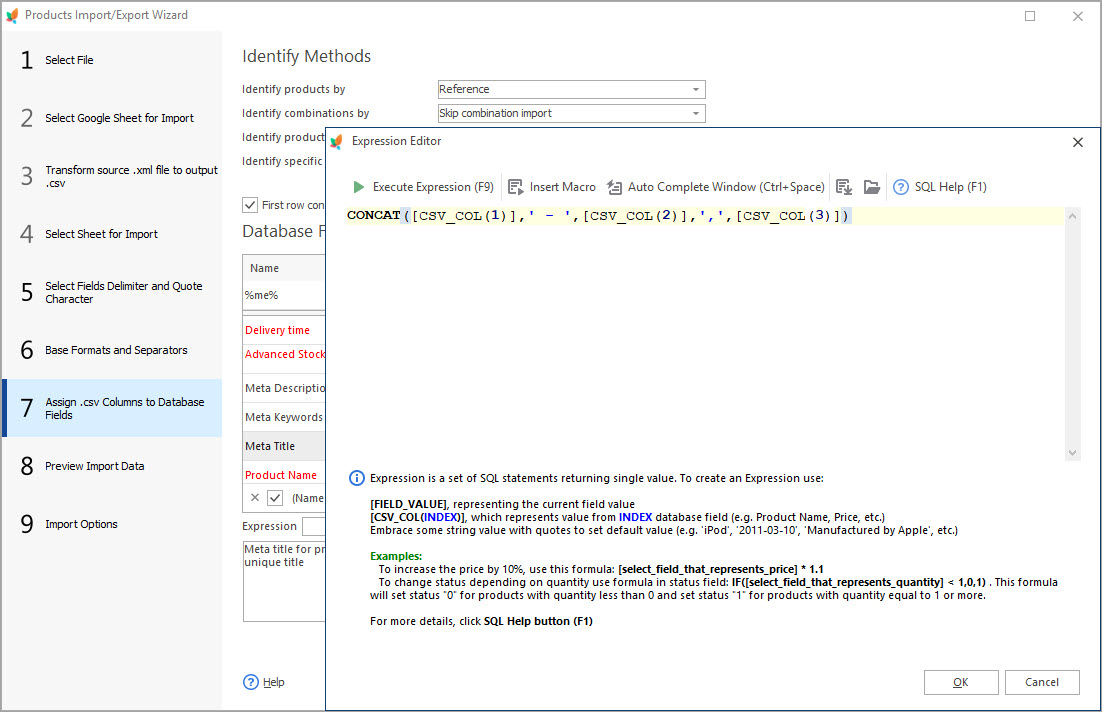 Use Expression to Create Meta Title from Name and Attributes During Products Import