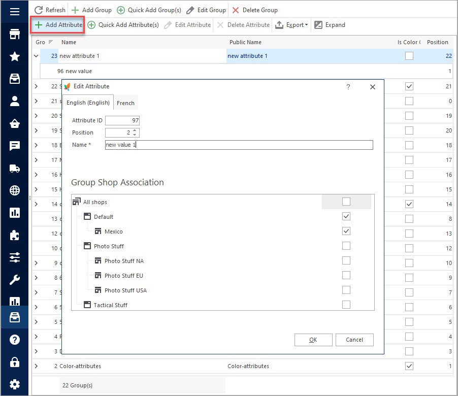 Add New Attribute Values in PrestaShop Store Manager Add New PrestaShop Attribute Values in eMagicOne Store Manager