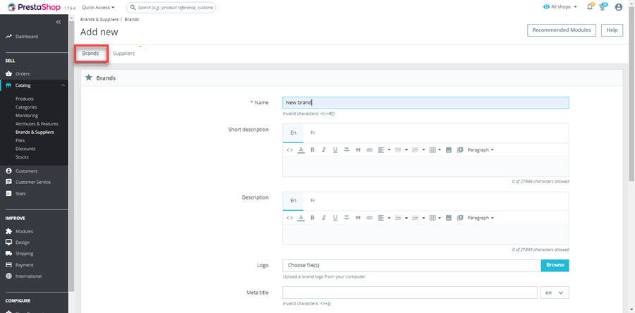 Add New Brand Section Backend Add New Brand Section PrestaShop Backend