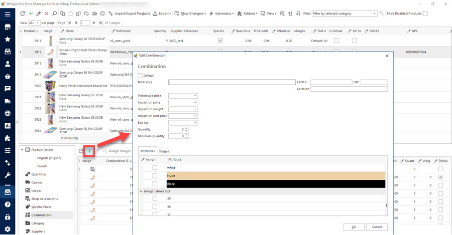 Add New Combination to PrestaShop Product with Store Manager