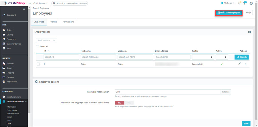 Add New Employee in PrestaShop Admin Add New Employee in PrestaShop Backend