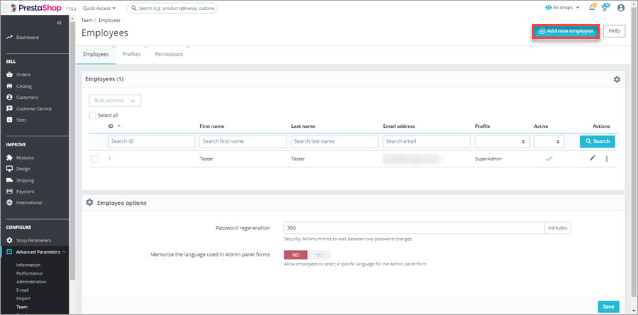 Add New Employee in PrestaShop Backend