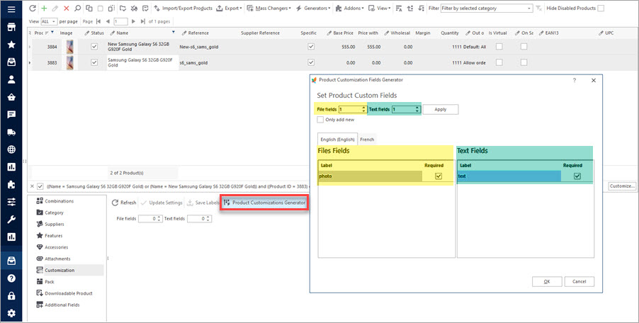 Add PestaShop Custom Fields to Selected Products Add PestaShop Custom Fields to Selected Products in Store Manager