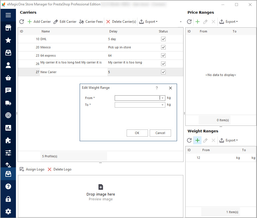 Add PrestaShop Carrier Weight Ranges with Store Manager