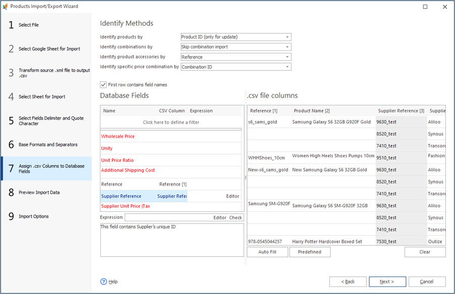 Assign CSV Columns Step During Suppliers Import with Store Manager