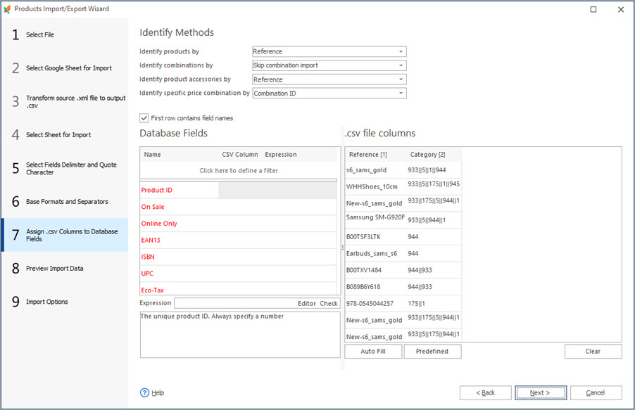 Assign CSV Columns to Database Fields During Products Import with Store Manager