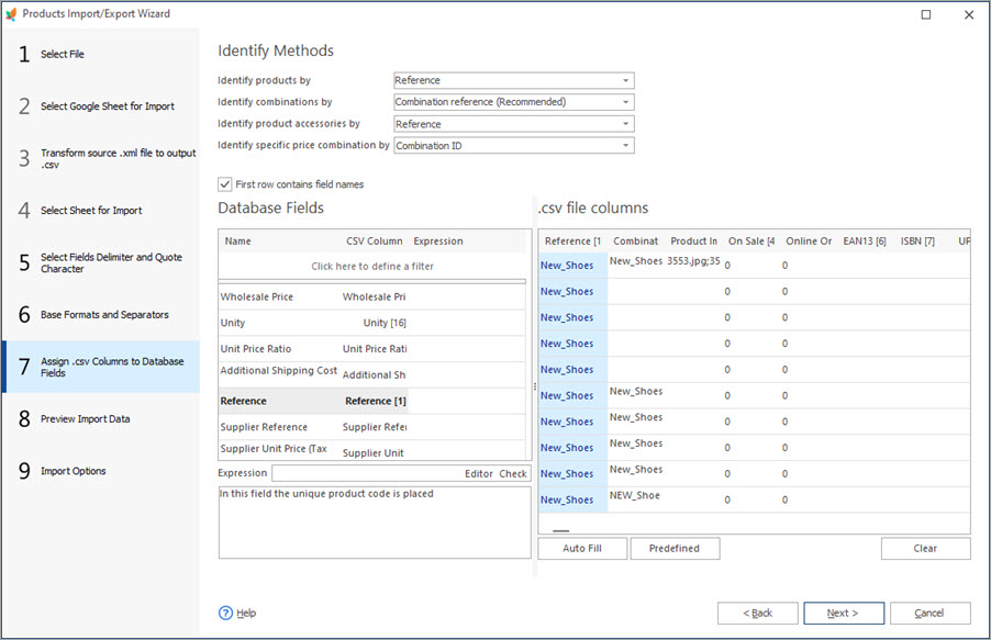 Assign CSV Columns to Database Fields with eMagicOne Store Manager