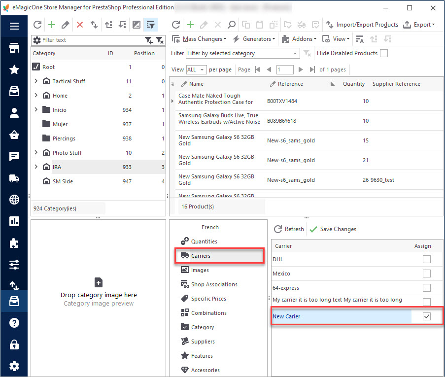 Assign New Carriers to PrestaShop Products with Store Manager
